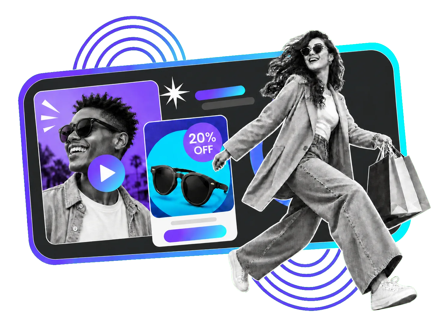 Platform-native paid social creative: a video ad, a product promotion and an engaged customer